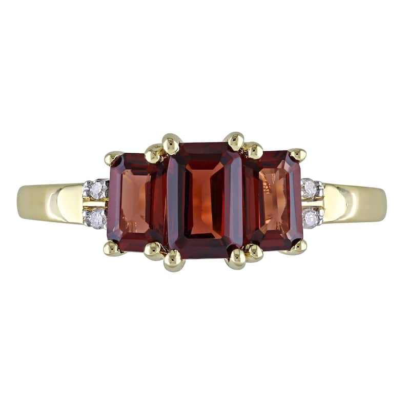 Miadora 10k Yellow Gold Garnet and Diamond 3-stone Ring