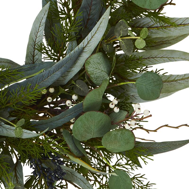 Eucalyptus and Mixed Greens Artificial Wreath, 24-Inch, Unlit - Green