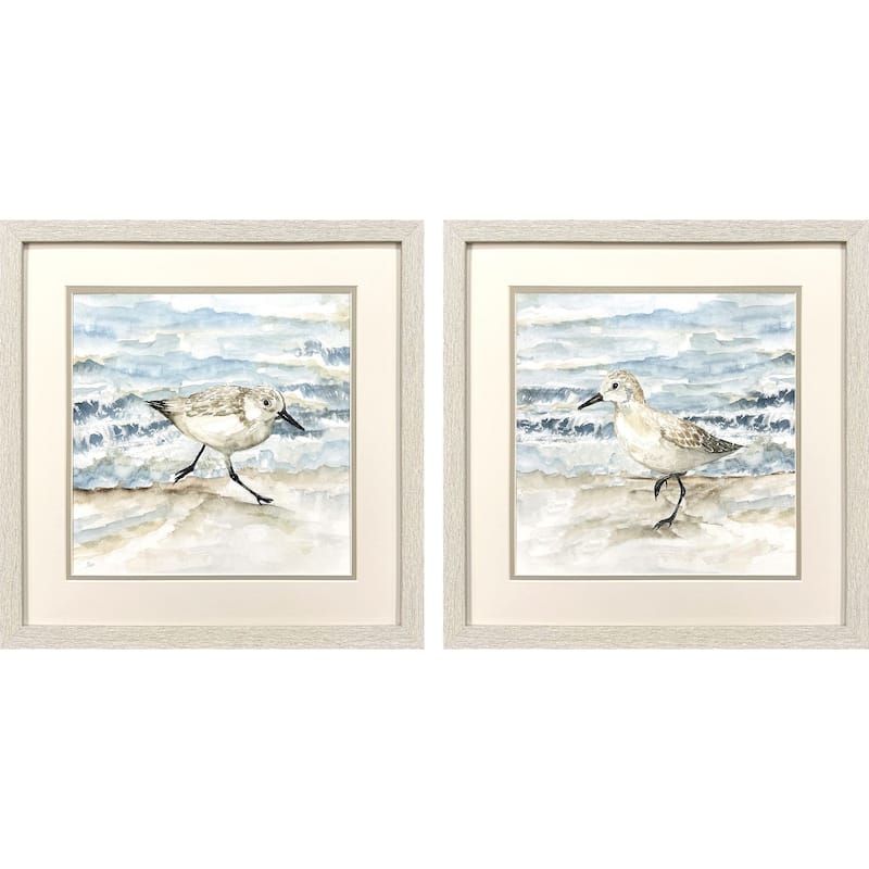 HomeRoots Set Of Two Beach Sandpipers Distressed White Framed Wall Art