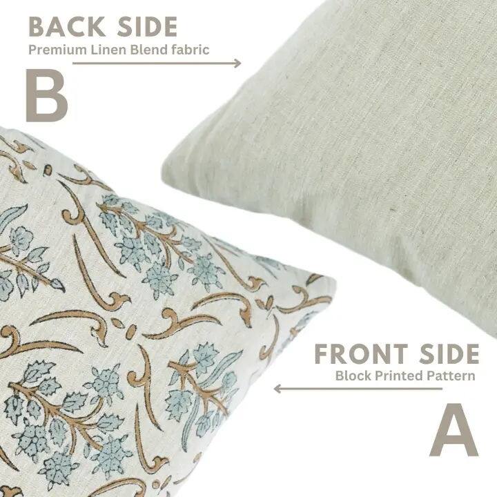 Fabdivine Blue Block Print Linen Pillow Cover Sofa Couch Decor, Vishal Pushap
