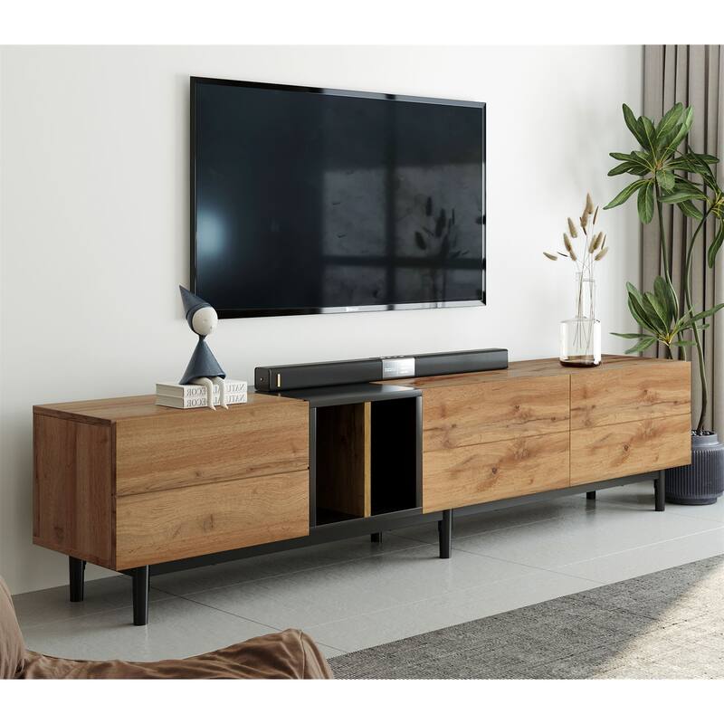 Modern TV Stand for 80" TV with 3 Doors with Large Storage Cabinet