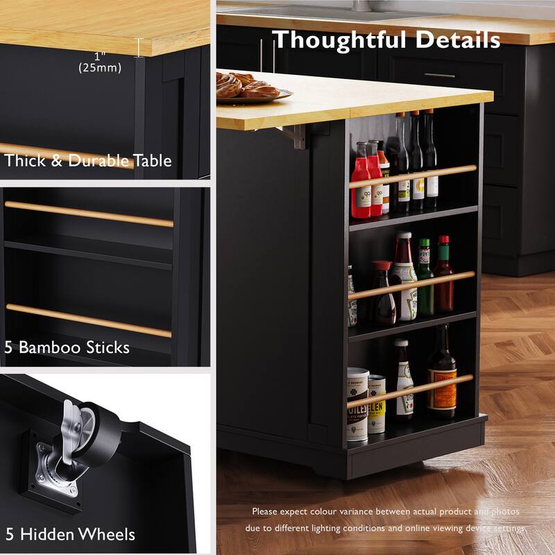 48" Large Kitchen Island with 2 Bar Stools,Power Outlet,For Kitchen,Dining Room