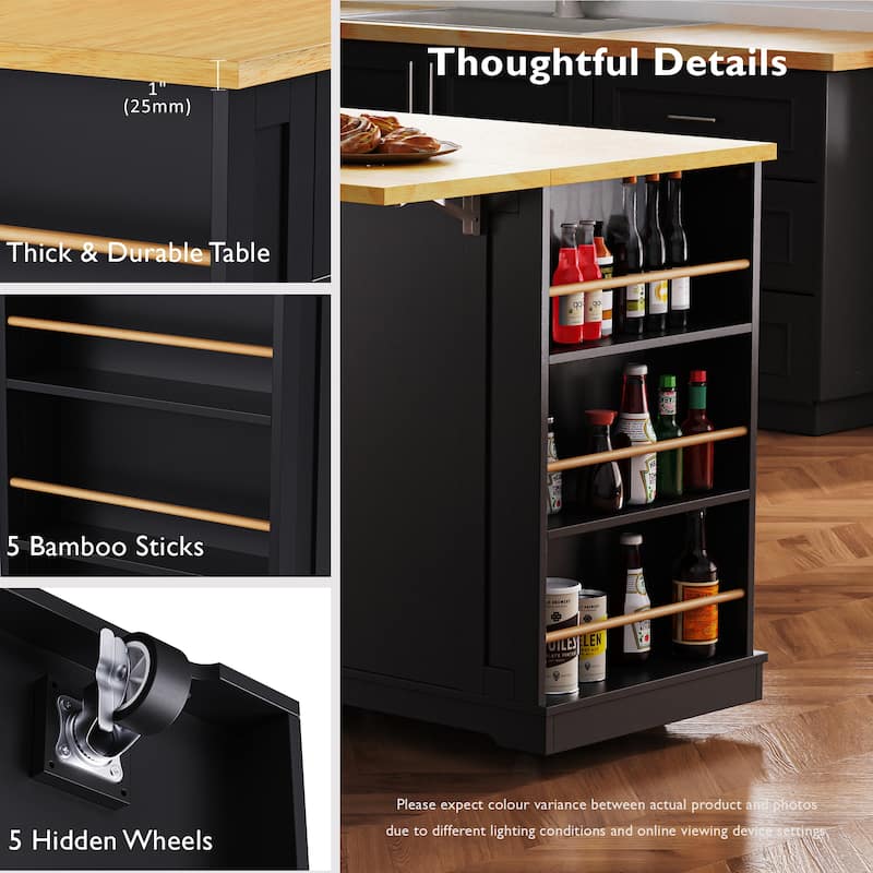 Kitchen Island Cart with Drop Leaf Rolling Kitchen Storage Cart on 5 Wheels with Drawers, Mobile Island Table for Kitchen