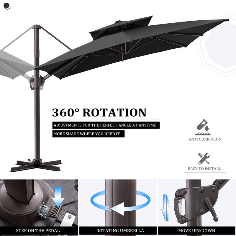 9x11FT Outdoor Patio Dual Top Umbrella Cantilever with Offset Base
