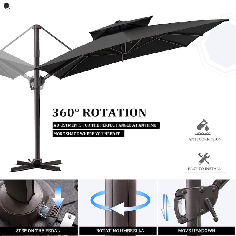 Pellebant 9X11FT Outdoor Dual Top Patio Umbrella Cantilever Offset with Base