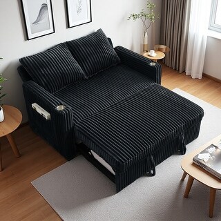 Corduroy Fabric Sleeper Sofa with Dual USB Ports and 5-Position ...
