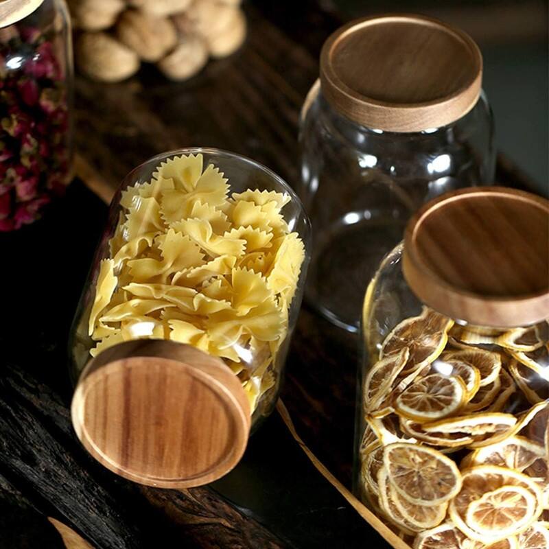 Large Glass Food Storage Container with Airtight Wooden Lid