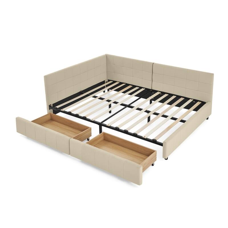 Bedroom Storage Upholstered Tufted DayBed With 2-Drawers