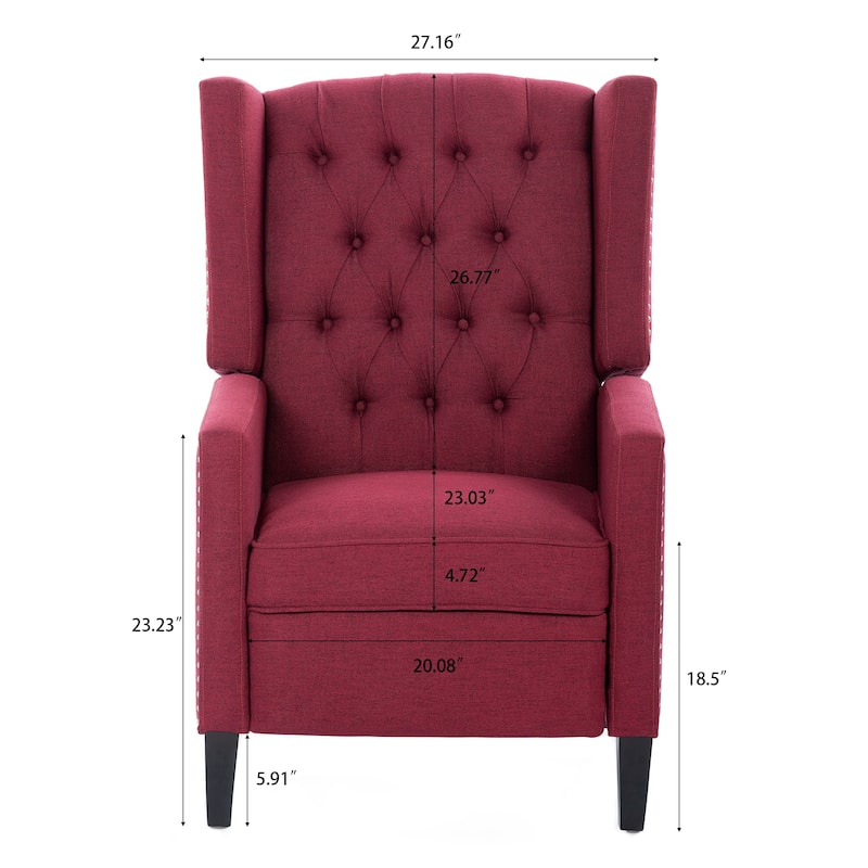 Fabric Wingback Recliner Chair with 3-Position Manual Recline, 220lb Capacity