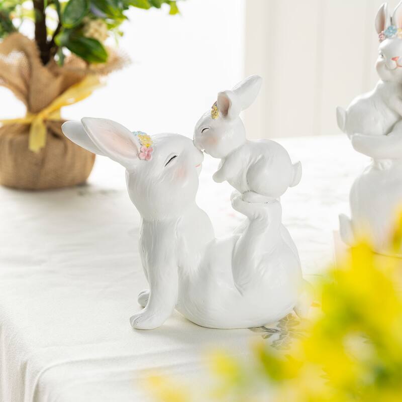 Glitzhome Easter 9.75"H Resin Bunny Figurine Table Decor Gifts (Set of 2)