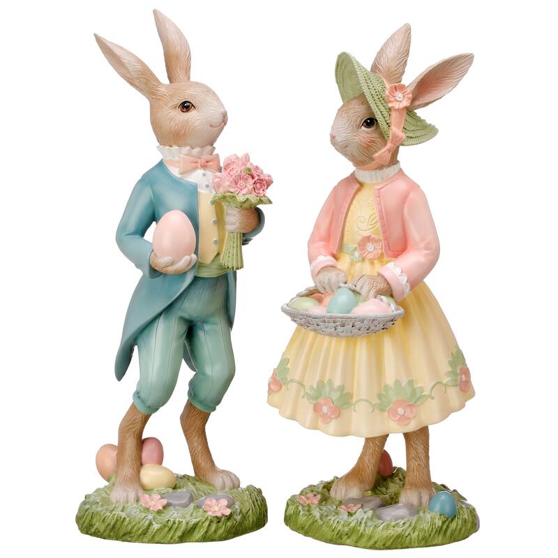 Dressed Bunny With Egg 16" Set of 2 - 16