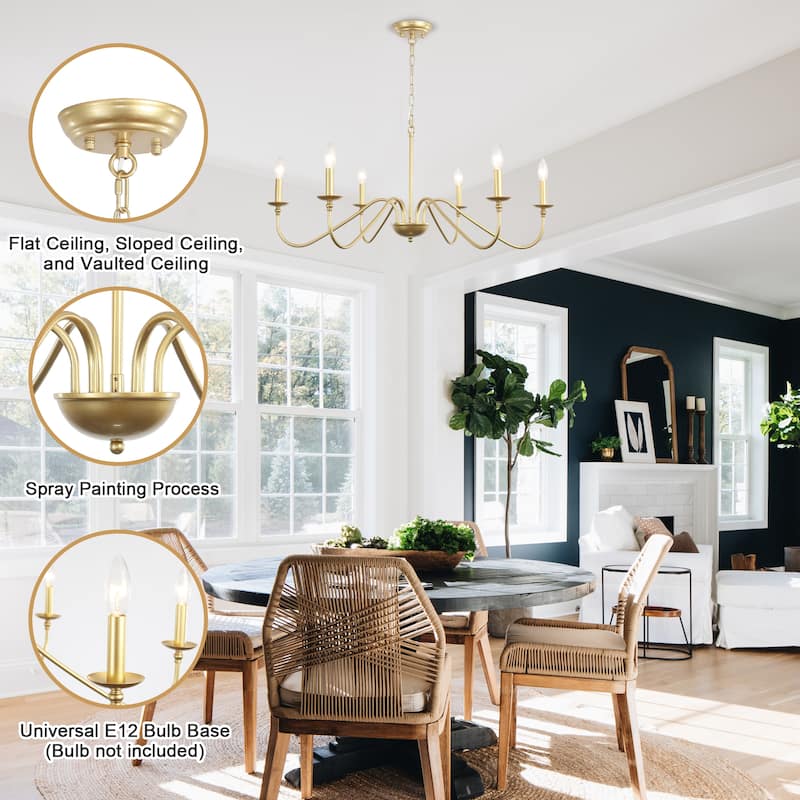 6-Light Farmhouse Candlestick Hanging Linear Chandelier Lighting Fixture for Dining Room Kitchen Island