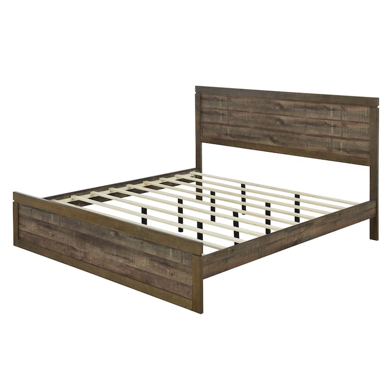 Vintage Farmhouse Style Platform Bed with 10 Wooden Slats Support for Bedroom