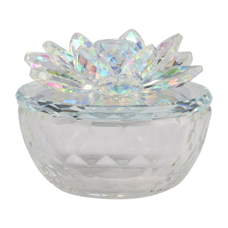 Decorative Rainbow Lotus Top Glass Trinket Dish for Jewelry and Keepsake Storage