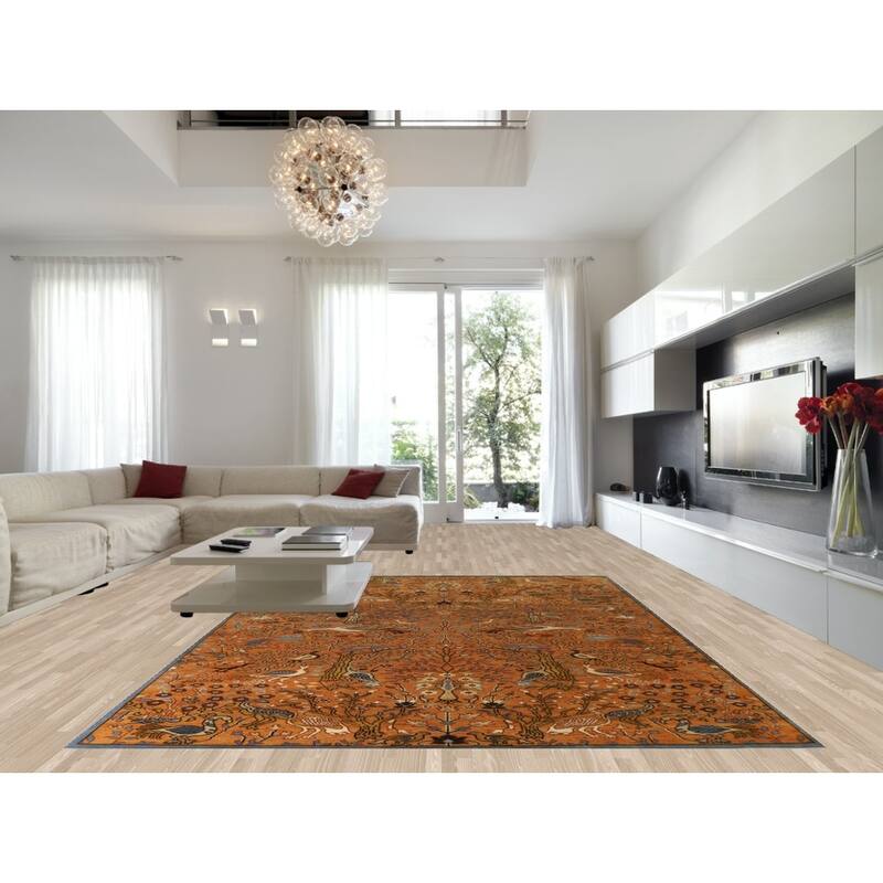 Animals Ziegler Oriental Large Rug Handmade Wool Carpet - 9'10" x 13'9"