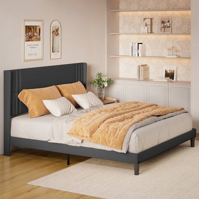 Twin/Full/Queen/King Bed Frame with Wingback Headboard, Upholstered Platform Bed
