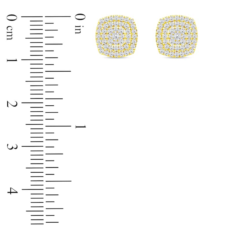 IGI Certified 1/2ct TDW Diamond Cluster Double Halo Stud Earrings in 14K Yellow Gold for Women