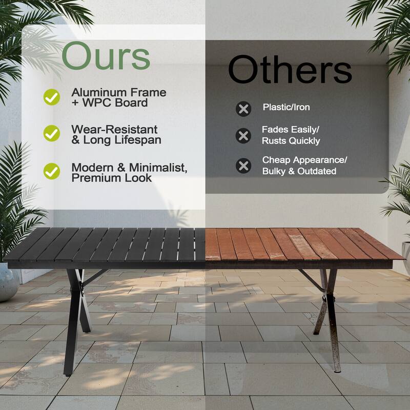 9/11PC Outdoor Patio Dining Set With Aluminum X-Frame Table Umbrella Hole Table Folding Chairs