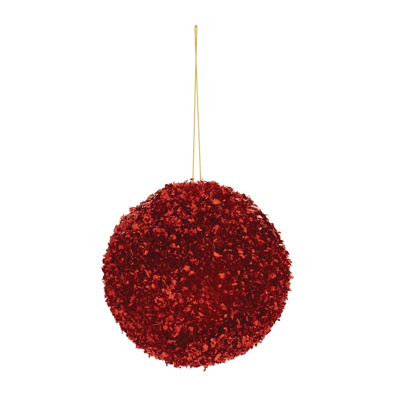 Foam Sequin Ball Ornaments Set of 6 with String Hangers - Red