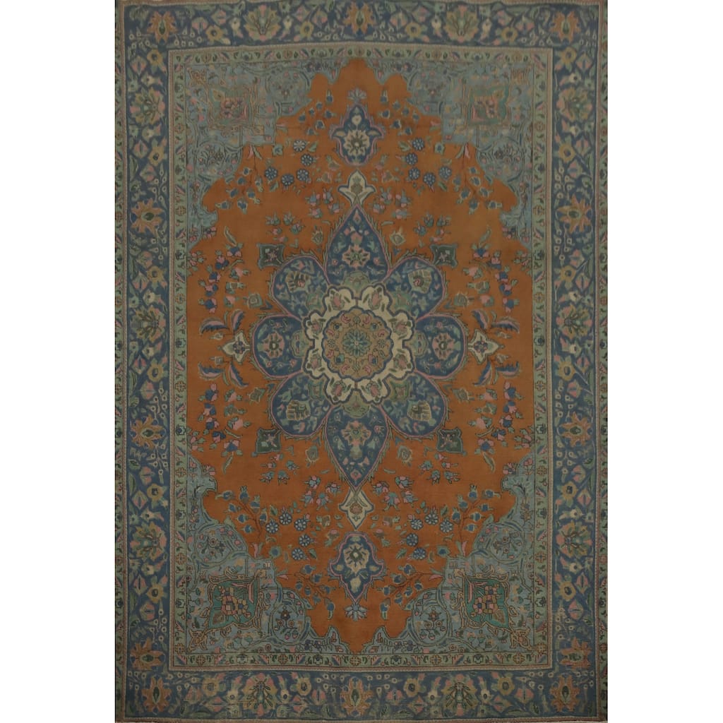 Hand Knotted Oriental 100% Wool Carpet Traditional Floral Oranges & Rust Tabriz Area Rug - 12' 1'' X 9' 1''
