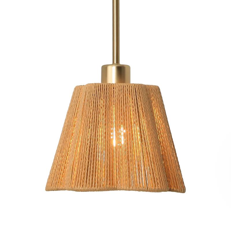 1-Light Boho Brown Paper Rope Cloche Hanging Pendant Light
