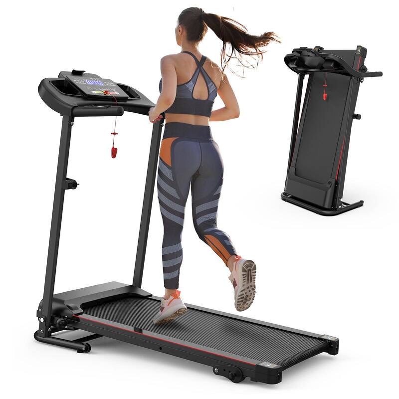 2.5HP Incline Folding Treadmill, Portable Electric Treadmill with Bluetooth Music and Holder Heart Rate Sensor for Gym - Black
