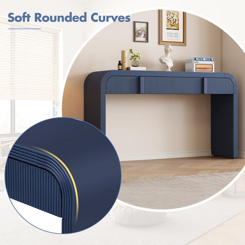 Fluted Console Table with 2 Storage Drawers, Wood Modern Curved Entryway Table with Storage for EntryWay, Hallway