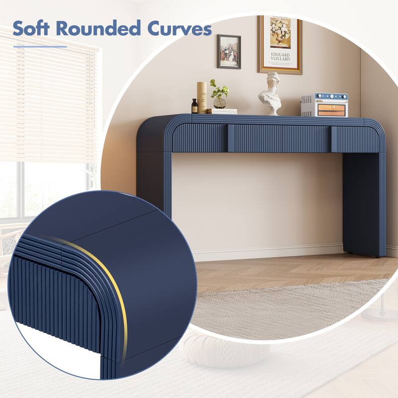 Modern Fluted Console Table with 2 Storage Drawers for Hallway Living Room and Entryway