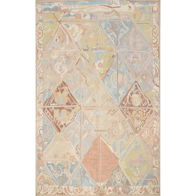 Hand Knotted Oriental 100% Wool Carpet Transitional Geometric Multi-Colored Oushak Area Rug - 9' 9'' X 8' 4''