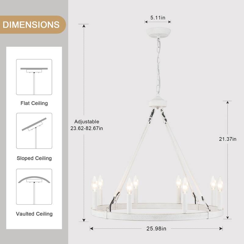 8-Light Candlestick Wagon Wheel Chandelier Linear Chandelier Lighting for Kitchen Island