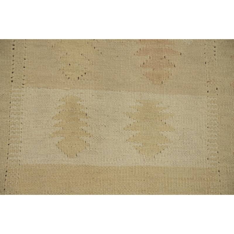 Hand Woven Oriental 100% Wool Carpet Southwestern Tribal Beige & Ivories Kilim Area Rug - 4' 3'' X 2' 0''