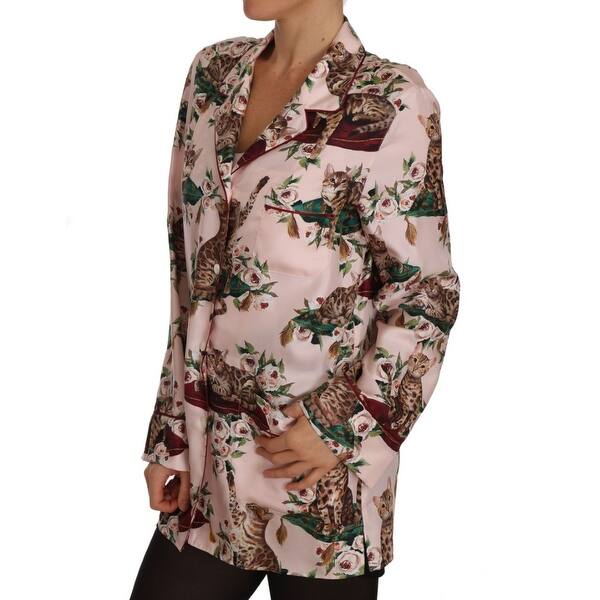 Shop Dolce Gabbana Silk Pink Bengal Cat Women S Shirt It42 M