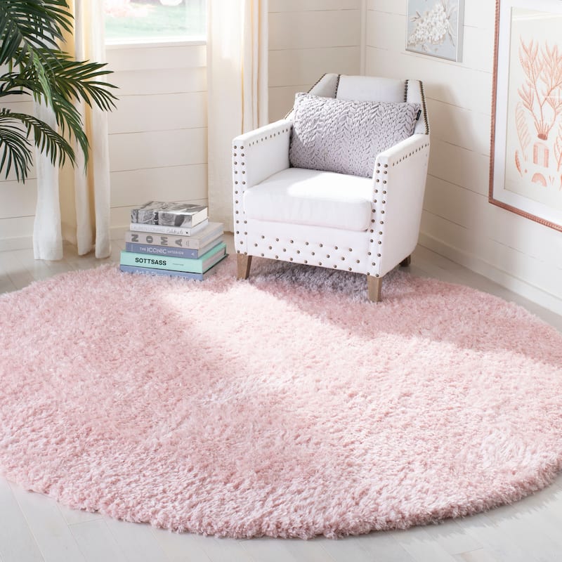 SAFAVIEH Madrid Shag Soledad Solid 2-inch Thick Rug - 3' Round - Blush