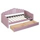 preview thumbnail 6 of 9, Twin Size Upholstered Daybed with Roll-out Trundle Drawers and USB Charging Ports, Velvet Sofabed Frame for Living Room, Pink