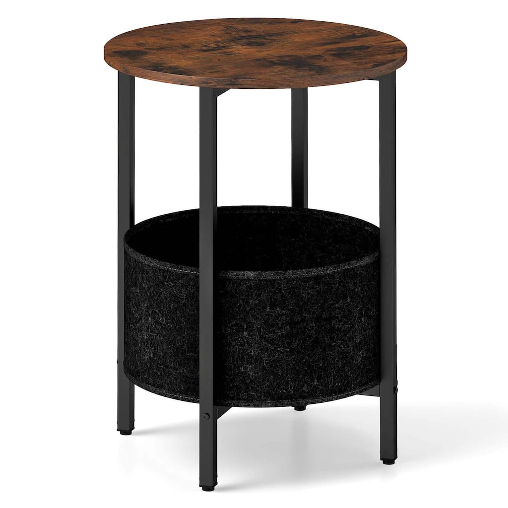 Costway 1/2 PCS Round End Table with Felt Storage Basket Sturdy Metal