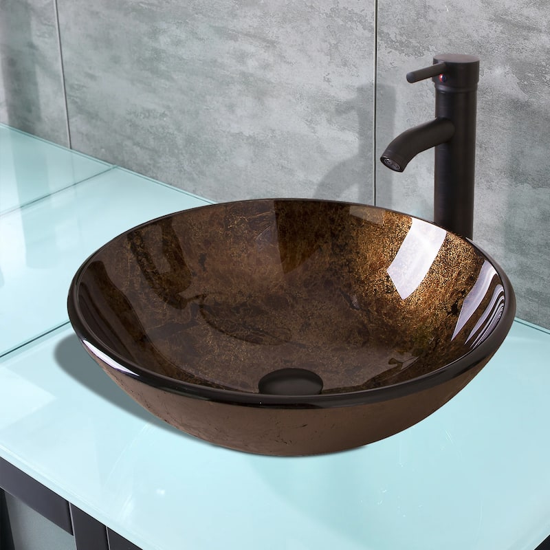 Bathroom Glass Vessel Sink Oil Rubbed Bronze Faucet Drain Combo - Bed ...