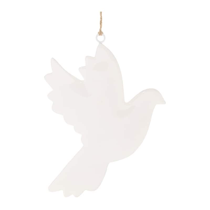 Metal Dove Christmas Ornaments - 6.5" - White - Set of 6