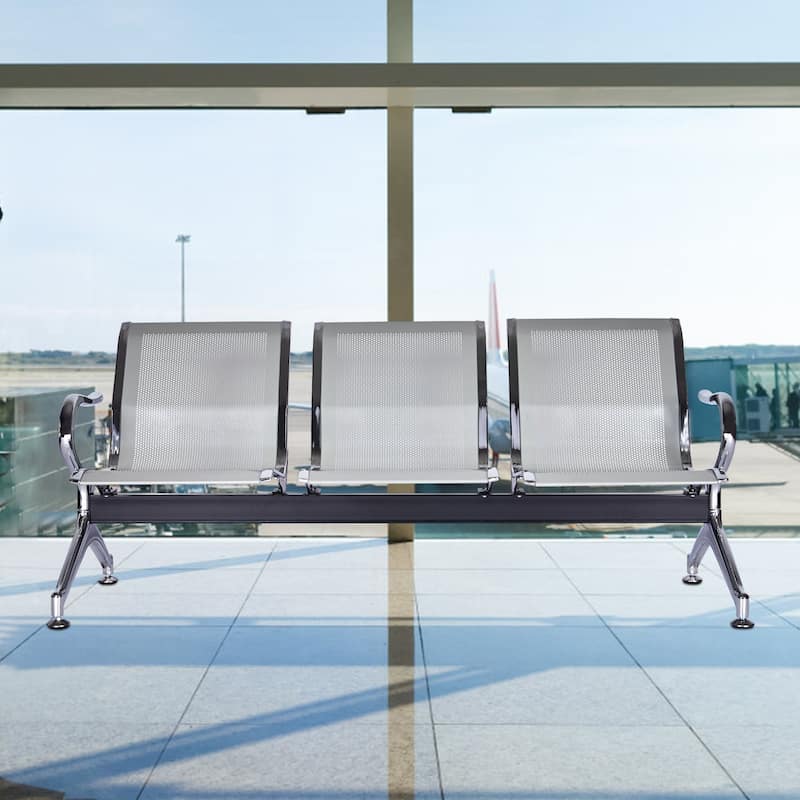 Kinbor 3-Seat Airport Reception Waiting Chair Bank Salon Barbershop Bench Guest Chair