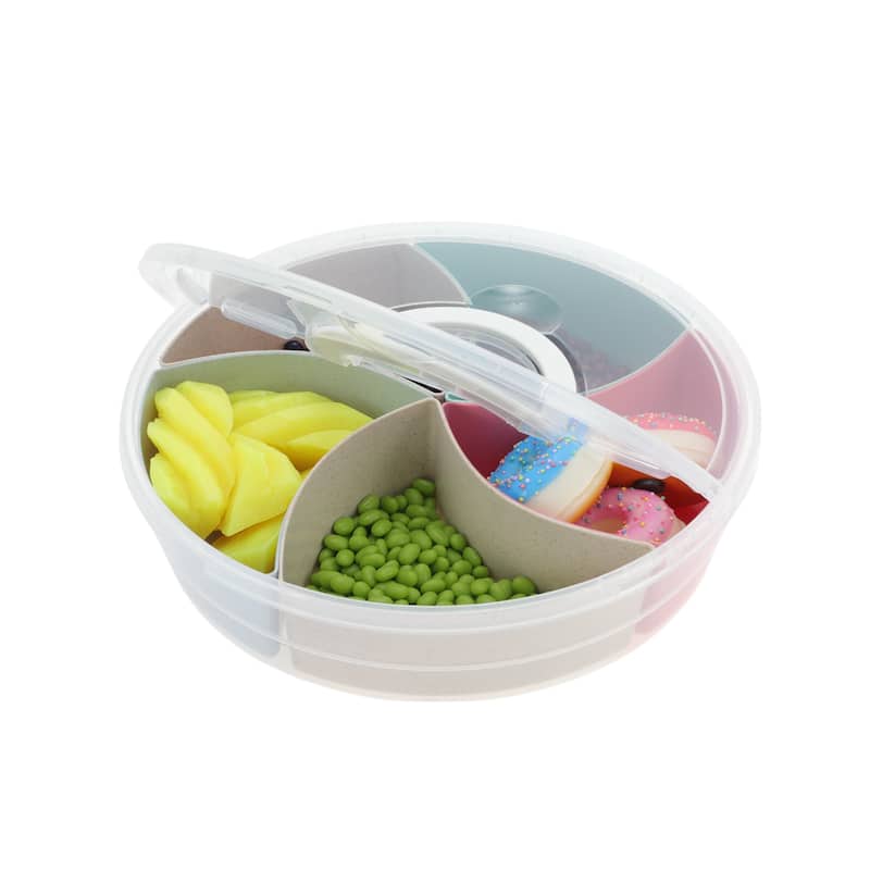 Round Fridge Food Storage Containers 5 Compartment White Transparent 1 Set - White Transparent