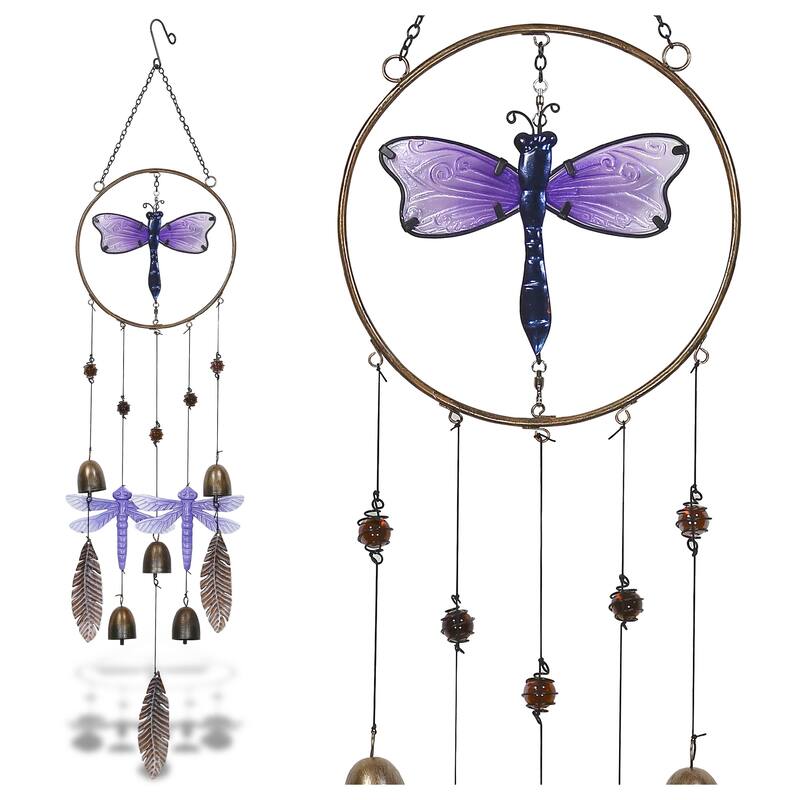 CoTa Global Purple Dragonfly Hanging Metal Wind Spinner Wind Chime - 37 inches