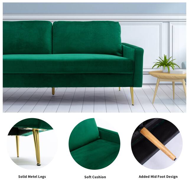 Modern Loveseat Square Arms Upholstered Velvet Sofa with Pillows