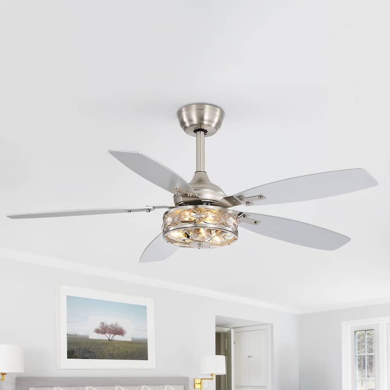 48" Wood 5-Blade Crystal Fandelier Ceiling Fan with Remote and Light