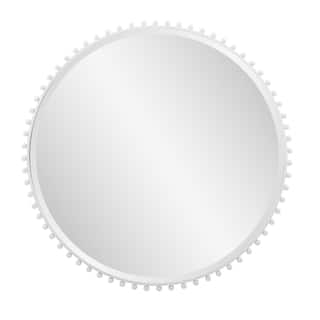 Allan Andrews Round Matte White Wall Mirror With Metal Beaded Frame - 36" x 36"