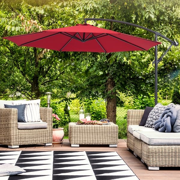 CASAINC 10-ft Aluminum Gray Cantilever Patio Umbrella With Lights With Base | WF-OP70376NY