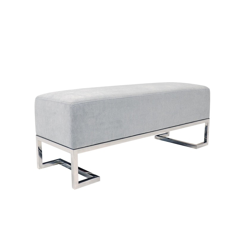 Pasargad Home Luxe Upholstered Stainless Steel Bench - W48"xD16.5"xH17.6" - Blue