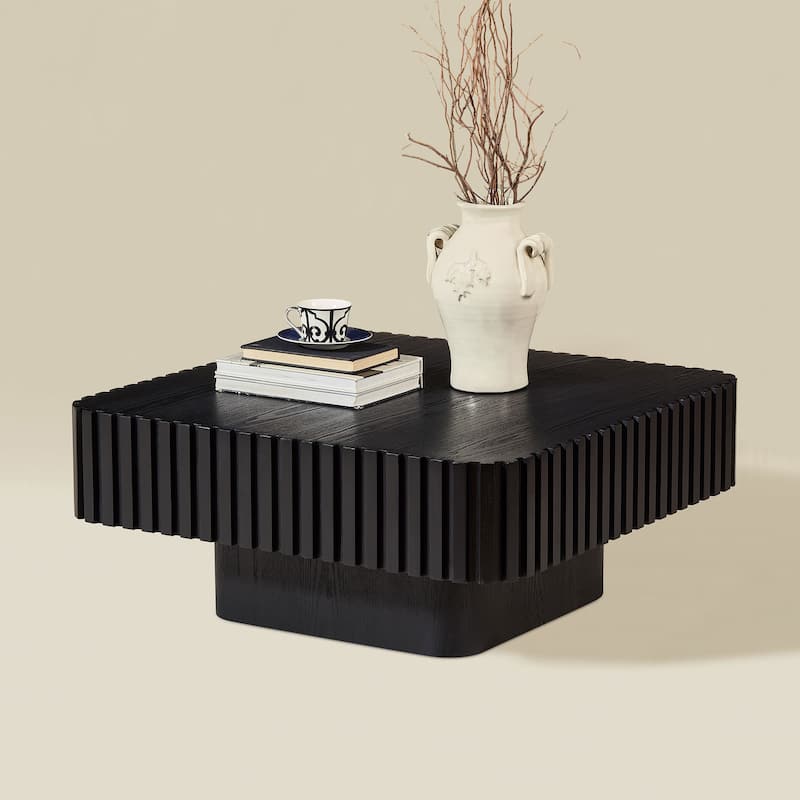 31.5 Inch Modern Handcraft Drum Coffee Table Square Coffee Table for Living Room - Black