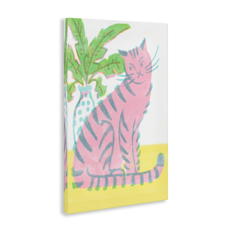Stupell Modern Pink Cat & Plant Canvas Wall Art Design By Hannah Moren