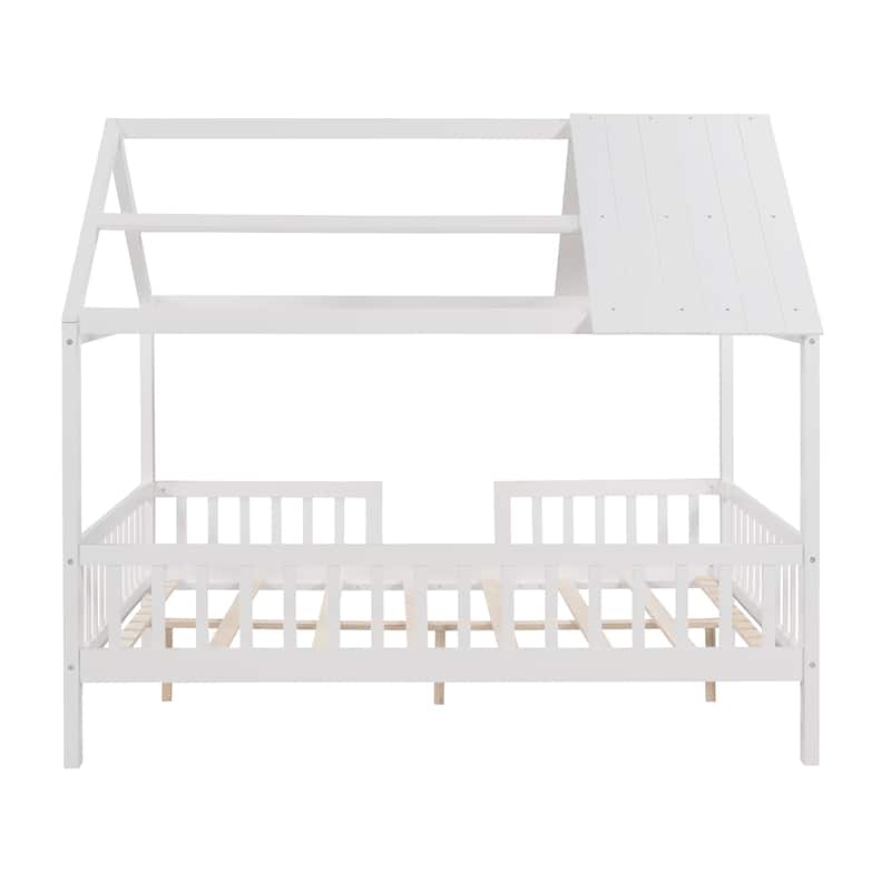 Wood House Bed with Fence