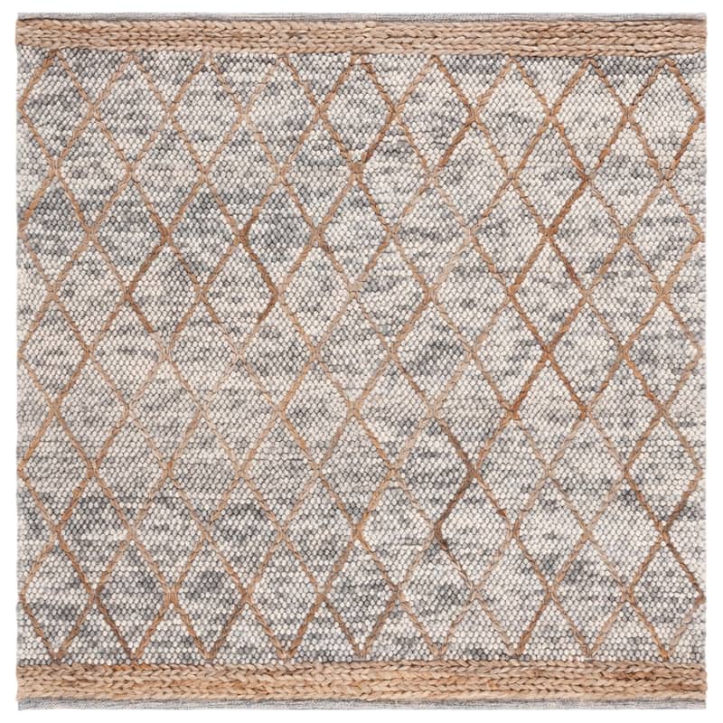 SAFAVIEH Handmade Natura Adorata Trellis Wool Rug - 4' Square - Light Grey/Natural - Square