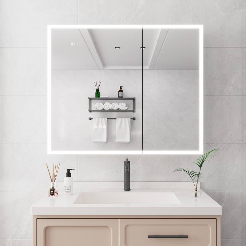 LED Medicine Cabinet with Mirror,Lighted Medicine Cabinet with Defogger, Dimmer,Surface Mount - 36"X30"